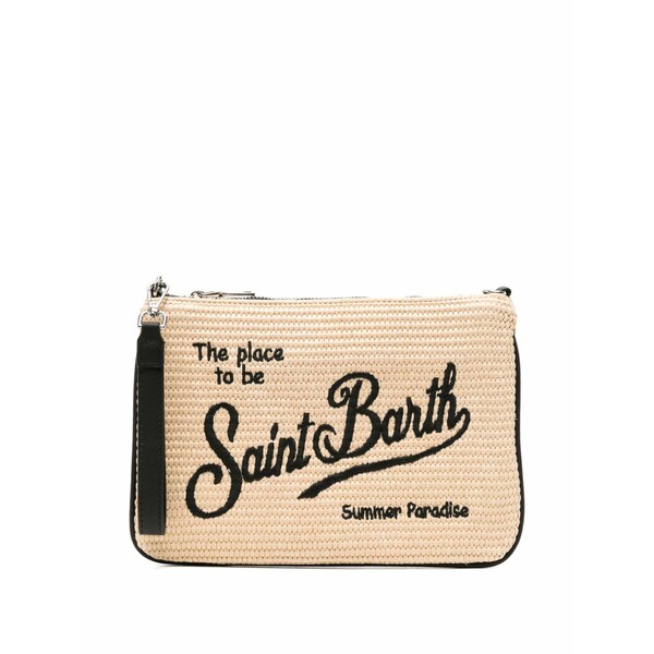エムシーツーセイントバース レディース クラッチペダル御徒面子 御徒面子 Parisienne logo-embroidered woven clutch bag Neutrals