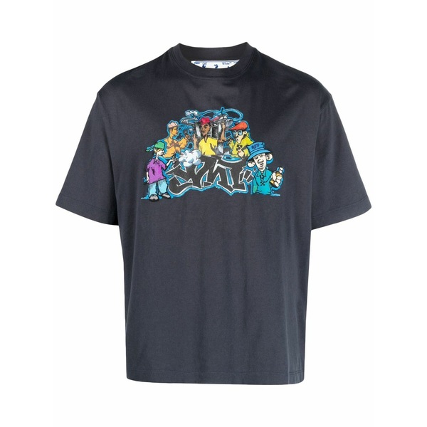 象牙色 メンズ ティーシャツ トップス Graffiti logo-patch t-shirt Black
