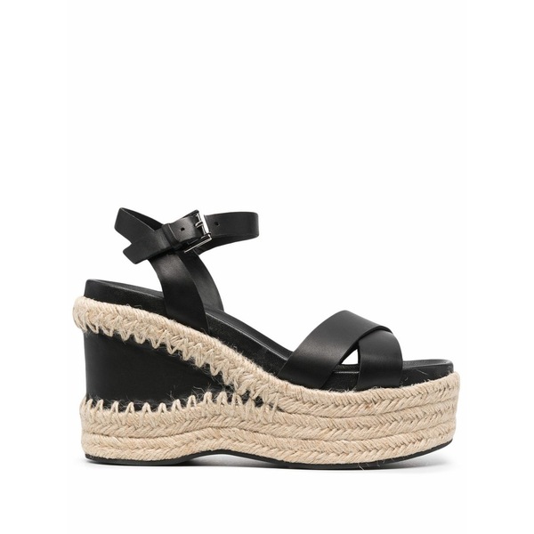 死灰 レディース サンダル シューズ Raffia-wedge leather sandals  Black