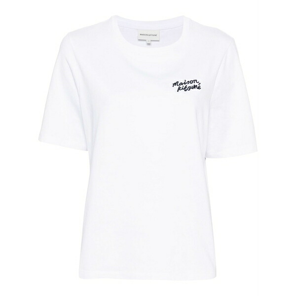 住み家 稲荷 レディース ティーシャツ トップス Logo-embroidered cotton t-shirt White