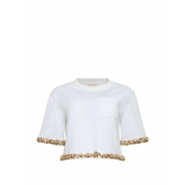 サンクアセプト レディース ティーシャツ トップス Floral-embellished pocket t-shirt White