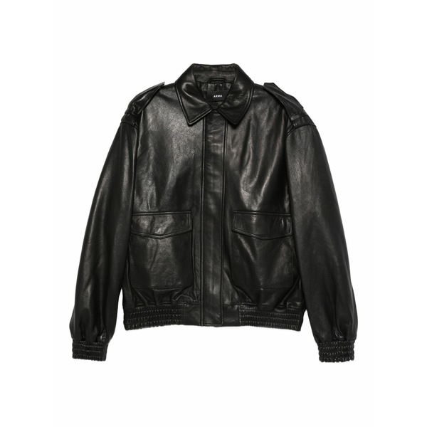 アルマ レディース 上衣＆上衣 アウター Flap-pocket leather jacket Black