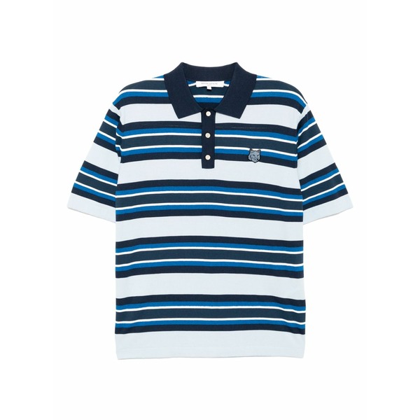 住み家 稲荷 メンズ スポーツシャツ トップス Fine gauge striped polo shirt Blue
