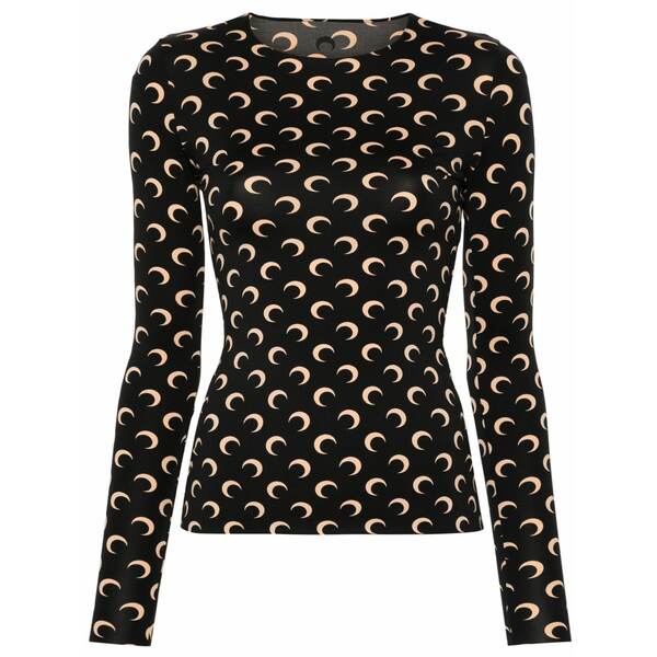 米国海兵隊員 独居室 レディース ティーシャツ トップス Moon-print long-sleeve t-shirt Black