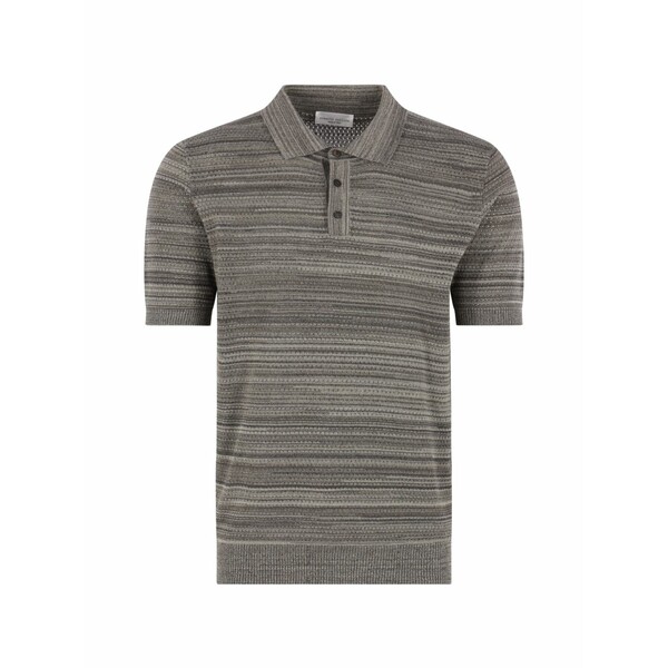ロベルトコリーナ メンズ スポーツシャツ トップス Pointelle-knit striped polo shirt Grey