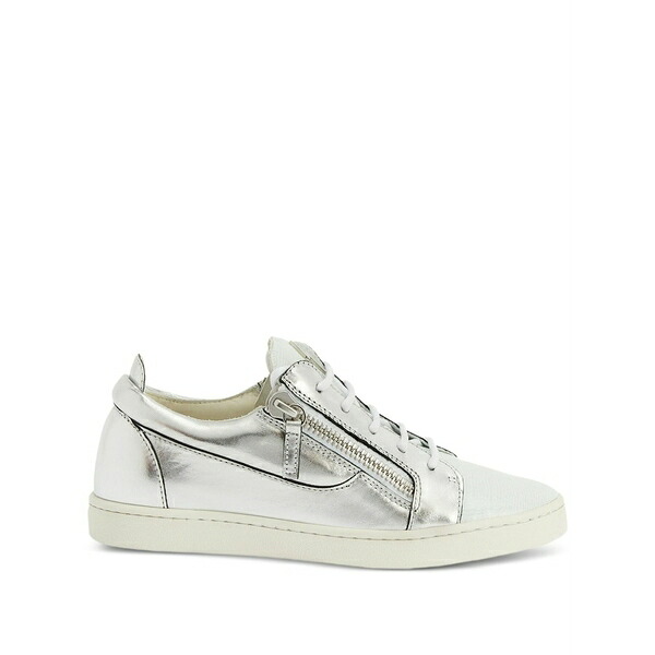 ジュゼッペザノッティ レディース スニーカー シューズ Nicki metallic leather zip-detail sneakers Grey
