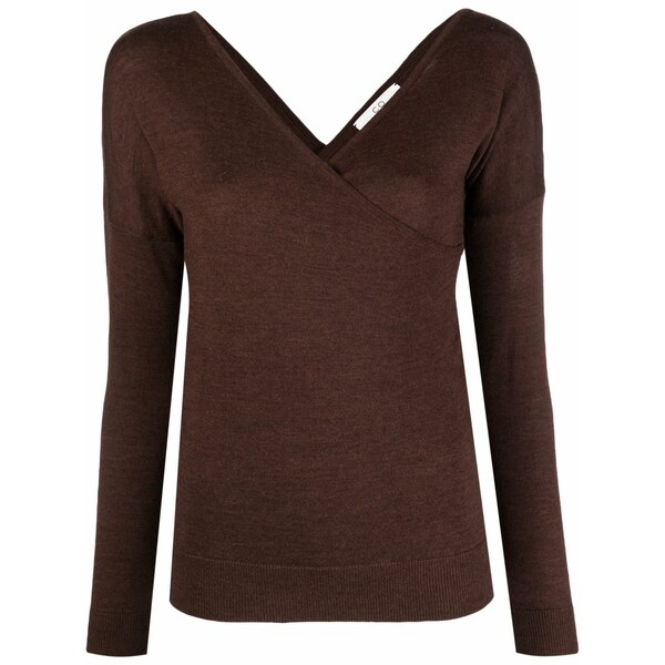 コー レディース 編み物\u0026スウェーター アウター Crossover-neck fine-knit jumper Brown
