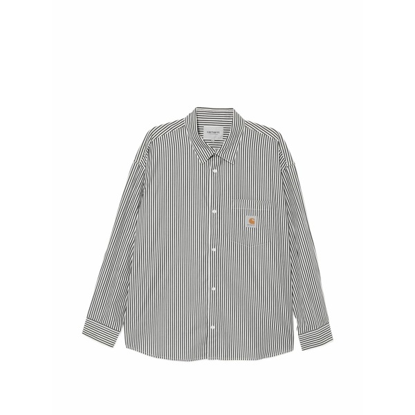 カーハート メンズ シャツ トップス L/s daldry striped-pattern chest-pocket shirt Black｜asty