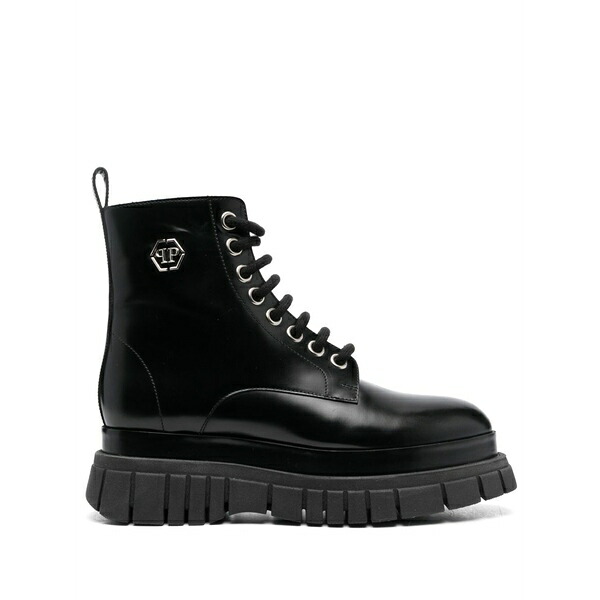 フィリップ飾り気の無い レディース ブーツ シューズ Mid flax hexagon 55粍 boots Black