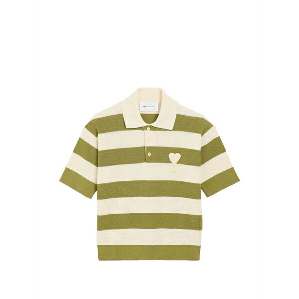 意中の女 レディース スポーツシャツ トップス Striped polo shirt Green