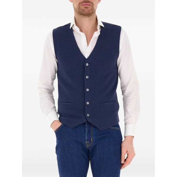 グランサッソ メンズ 厚地の外套 アウター Button-up sleeveless waistcoat Blue