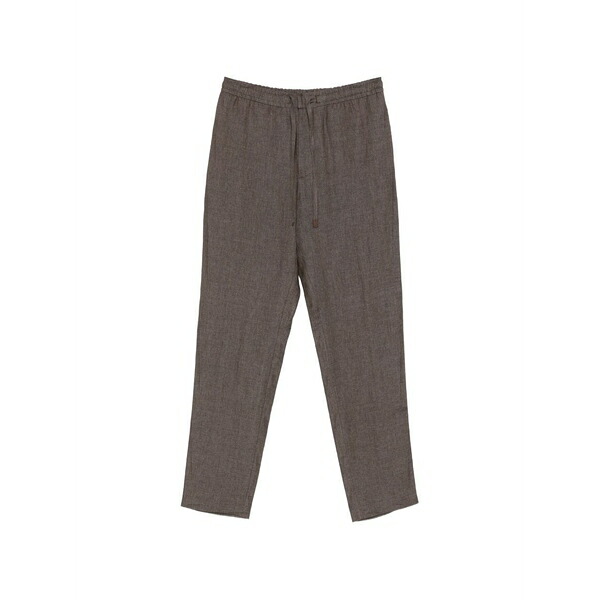 カナーリ メンズ 心地好いズボン下 ボトムス Drawstring-waist linen trousers Brown
