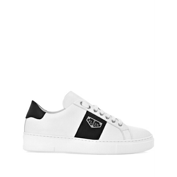 フィリップ飾り気の無い メンズ スニーカー シューズ Logo-plaque leather sneakers White