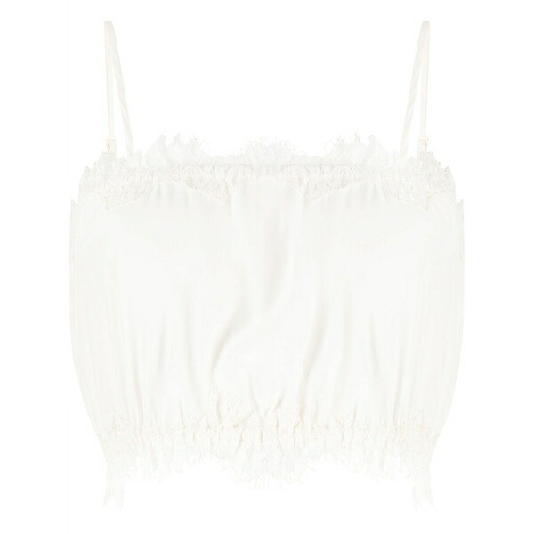 ゴールドフォーク レディース カットソー トップス Lace-trim silk crop top White