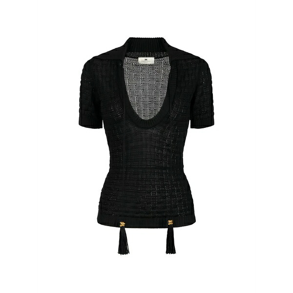 エリザベスフランキ レディース 編み物\u0026スウェーター アウター Basket-stitch tassel knit top Black