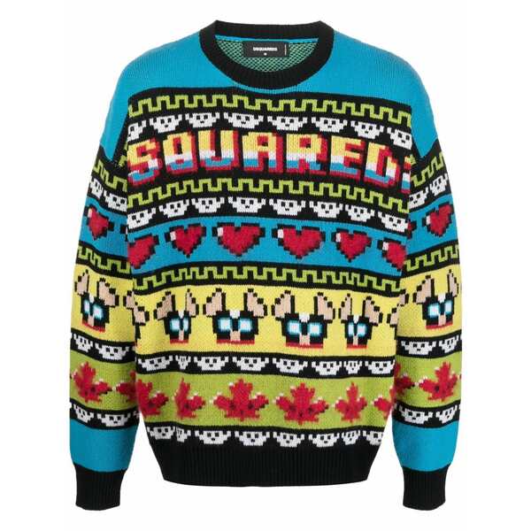 ディースクエアード メンズ 編み物\u0026ティーシャツ アウター Jacquard crew neck jumper Blue