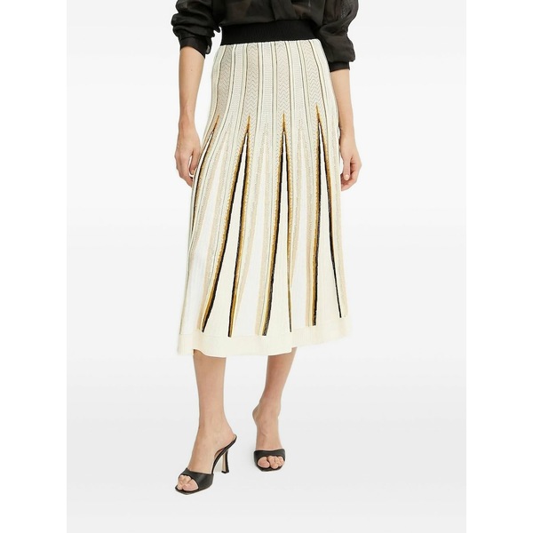 フォルテ フォルテ レディース スコート ボトムス Pleated striped-pattern MIDI skirt White