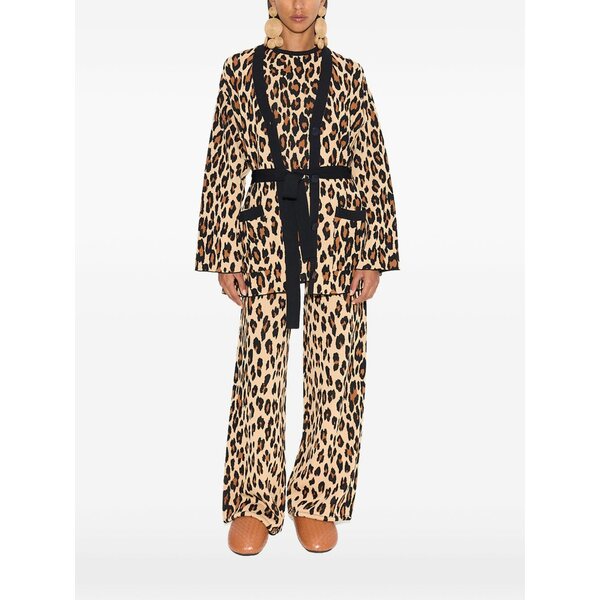 サイモン鏡鑑 レディース ジレー アウター Max belted cheetah-print cardigan Neutrals