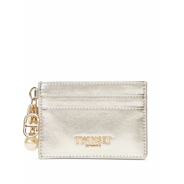 ツイン書き割り レディース 銭入れ 添え物 Logo-charm card holder  Silver