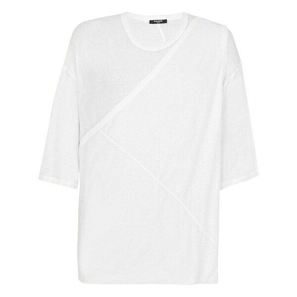 バルマン メンズ ティーシャツ トップス Gathered-panel detail t-shirt White