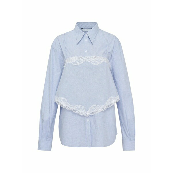 うしろ押し名取り草 レディース プルオーバー トップス Lace-trim striped shirt Blue