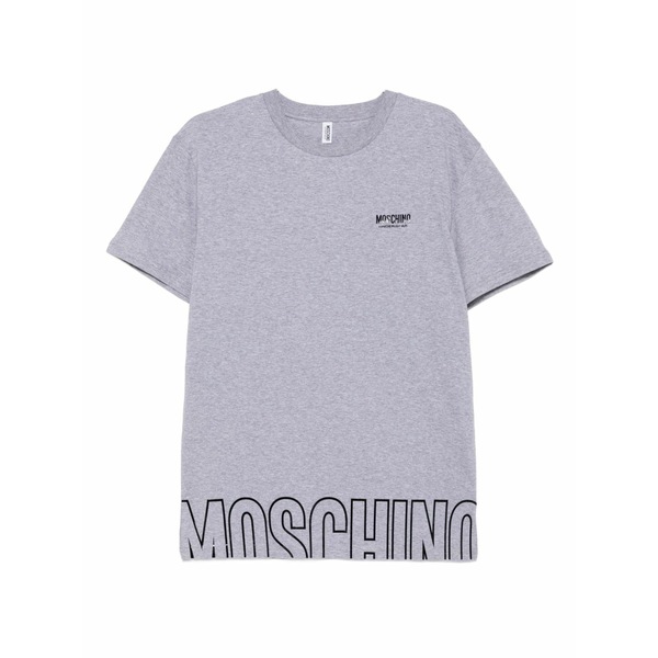 モスキーノ メンズ Tシャツ トップス Logo-detail cotton t-shirt Grey｜asty