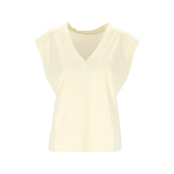 ペニー黒いこと レディース ティーシャツ トップス V-neck cap-sleeve t-shirt Neutrals
