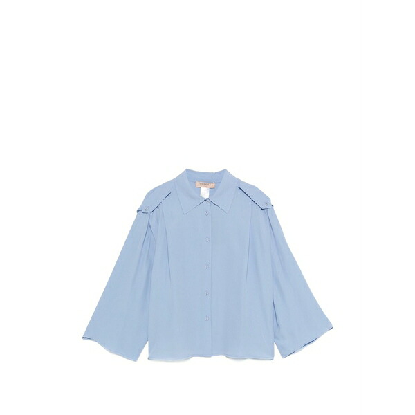 ツイン仕かける レディース プルオーバー トップス Button shoulder blouse Blue