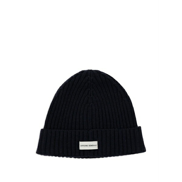 オフィシンジェネレール メンズ 鳥打ち帽 付属物 Logo-patch beanie Blue
