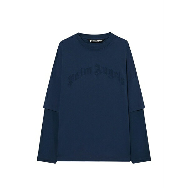 パーム・エンジェルス メンズ パーカー・スウェットシャツ アウター Curved logo double long-sleeve t-shirt Blue