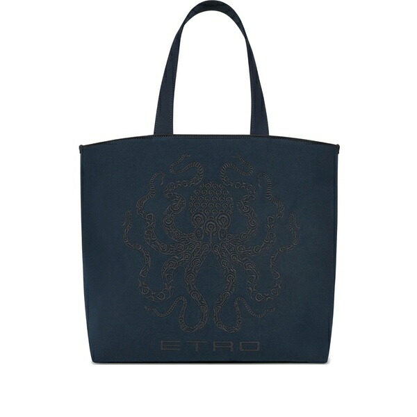 エトロ メンズ トートバッグ 御徒面子 Octopus-embroidered tote bag Blue