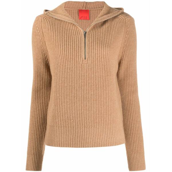 カシミア イン ラブ レディース ニット&セーター アウター Ribbed-knit hoodie Brown｜asty