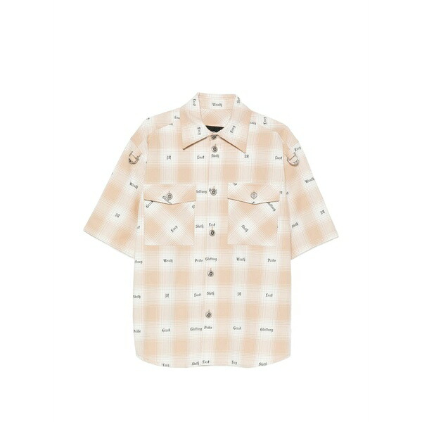 ジョン バージニアの州都 メンズ プルオーバー トップス Check-print short-sleeve shirt Neutrals
