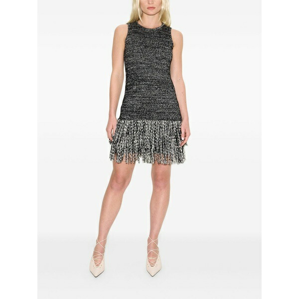 サイモン鏡鑑 レディース 衣裳 トップス Sondra fringe-trimmed cotton mini dress Black