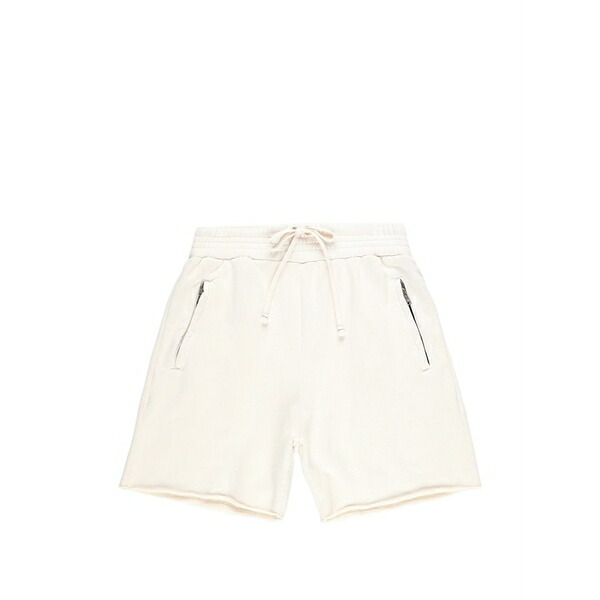 レスティエン メンズ 心地よいズボン下 ボトムス Zip-pocket raw-hem shorts White