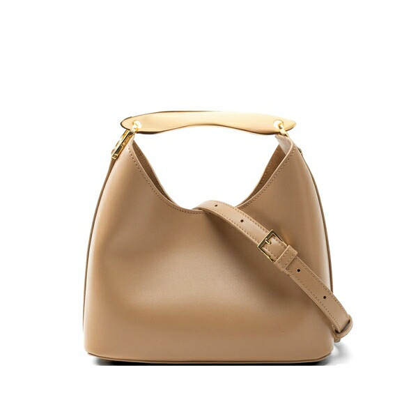 エレメ レディース トートバッグ 御徒面子 Small boomerang metal-handle leather bag Brown