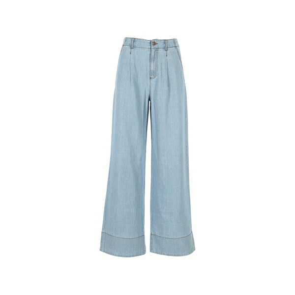 ペニー黒いこと レディース ジーンズズボン下 ボトムス Pleated wide-leg jeans Blue