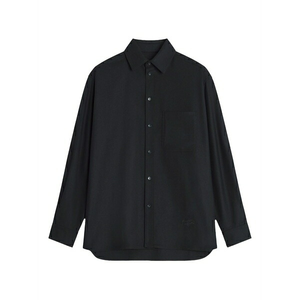 住み家 稲荷 メンズ プルオーバー トップス Embroidered wool shirt Black