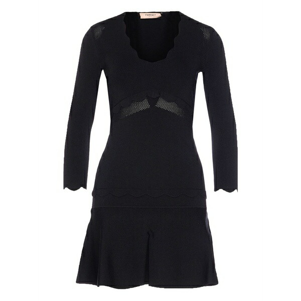 ツイン書き割り レディース 衣裳 トップス Scalloped-hem v-neck dress Black