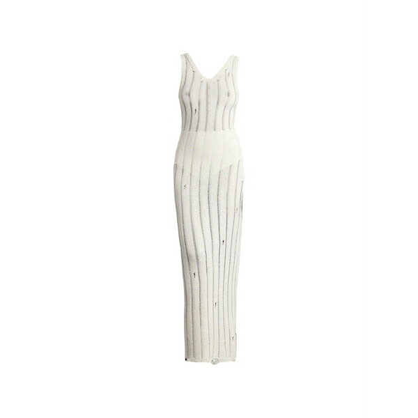 ラネウス レディース 衣裳 トップス Distressed ribbed-knit dress White