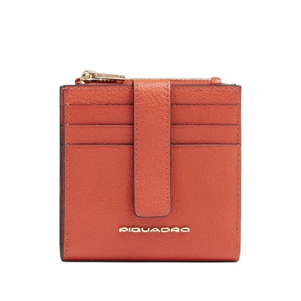ピークアドロ  レディース 紙入れ 付属品 Zipped leather cardholder Orange
