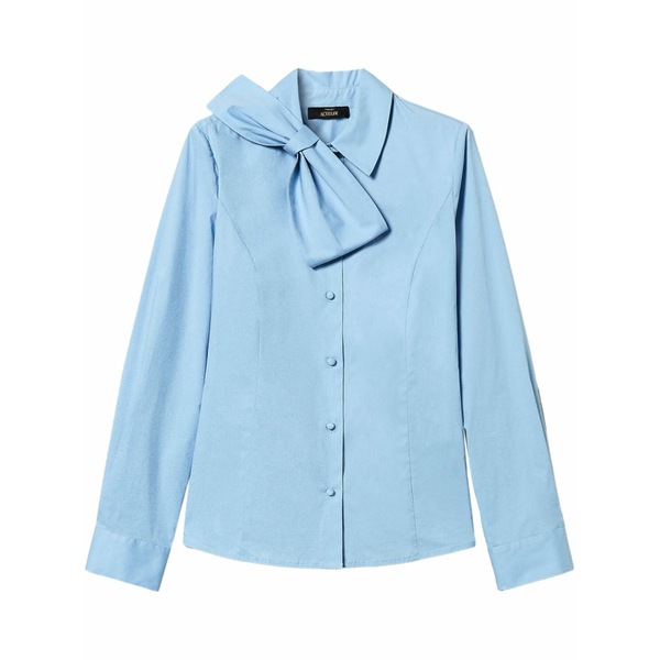 ツイン書き割り レディース ティーシャツ トップス Bow-at-the-neck shirt  Blue