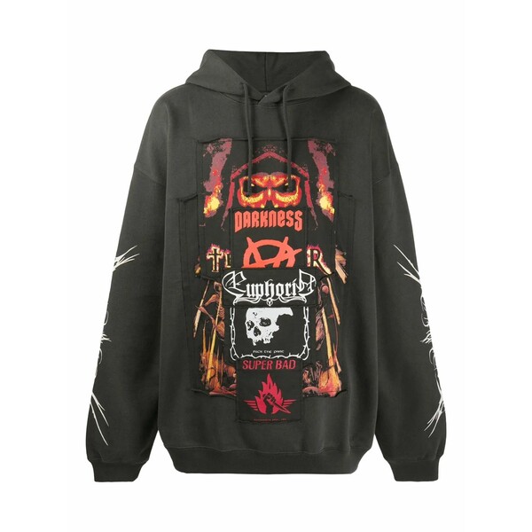 ヴェトモン メンズ パーカー・スウェットシャツ アウター Patchwork graphic-print hoodie Grey