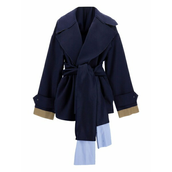 ジェジア レディース 厚地の外套 アウター Belted-wrap coat Blue