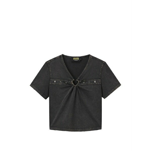 ミニ皮膚軟化剤 レディース プルオーバー トップス Stud-embellished heart-ring cotton t-shirt Black