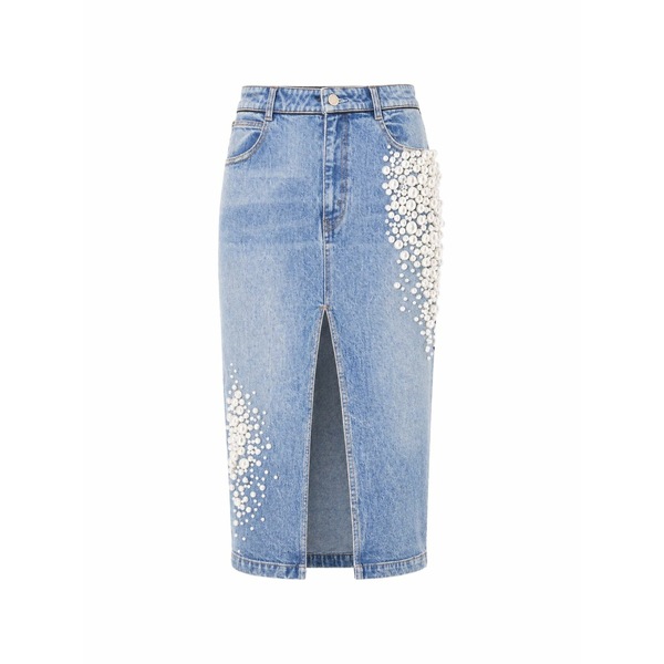 ヘレシー レディース スコート ボトムス Faux-pearl embellished denim MIDI skirt Blue