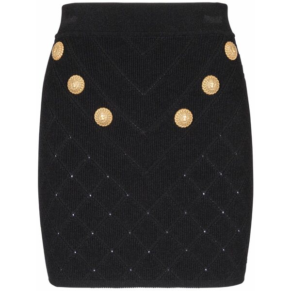 バルマン レディース スコート ボトムス 6-button fine-knit mini skirt Black