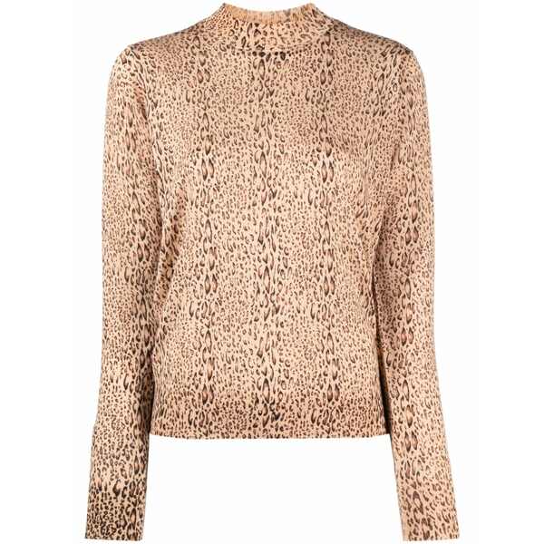ツイン書き割り レディース 編み物\u0026プルオーバー アウター Leopard-print fine-knit jumper Brown