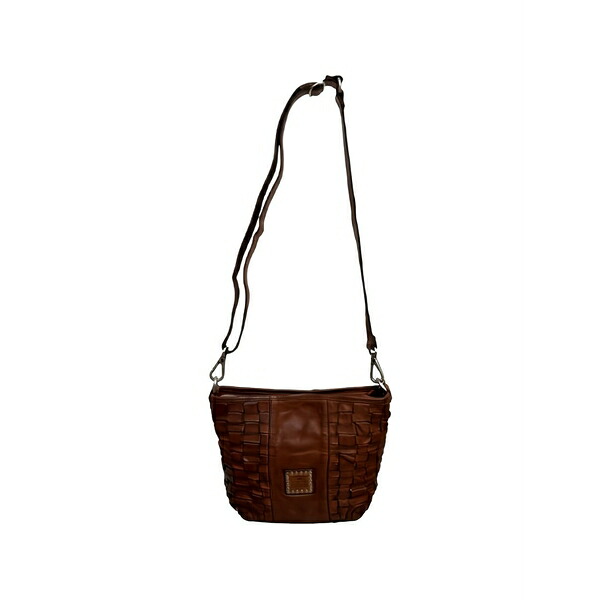 カンポマッジ レディース ショルダーバッグ 御徒面子 Beth woven leather cross-body bag Brown