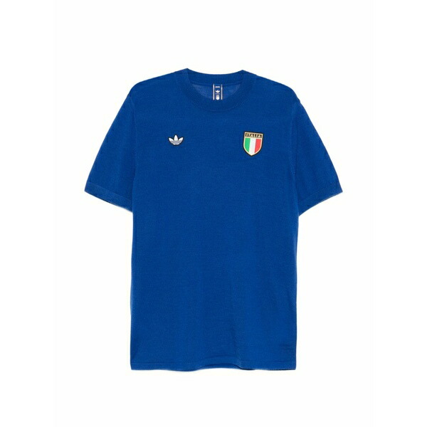 アディダス メンズ プルオーバー トップス Logo patch crew-neck t-shirt Blue